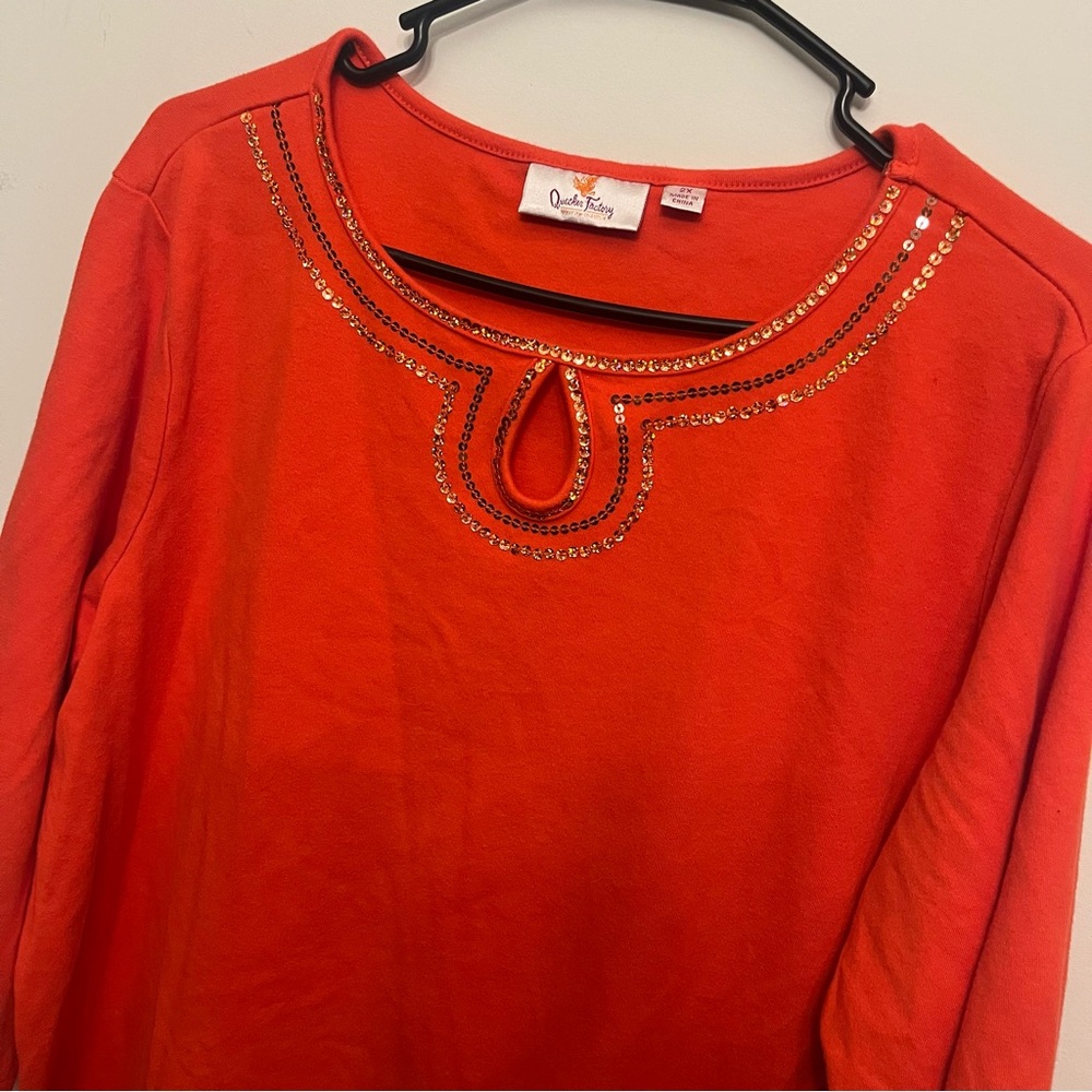 Quacker Factory Women's Embellished Orang Scoop Neck Top